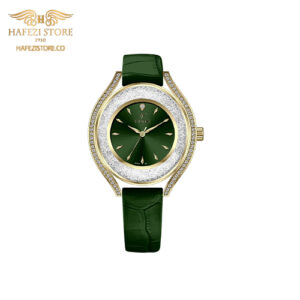 ساعت مچی زنانه ویولت مدل 0622metal بند چرمی - طلایی - صفحه سبز