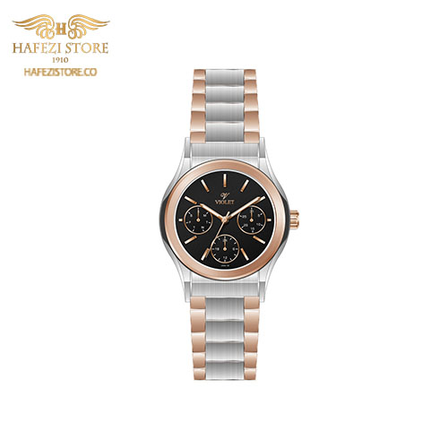 ساعت مچی زنانه ویولت مدل 0564/2metal رزگلد - صفحه مشکی