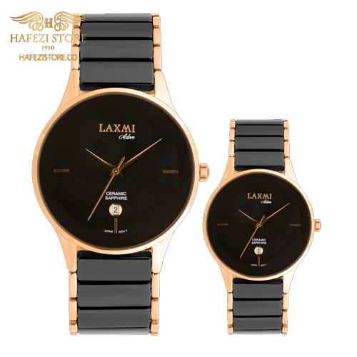 ساعت مچی ست زنانه مردانه لاکسمی مدل 2L-85107 و 2G-85107 رزگلد -مشکی - صفحه مشکی
